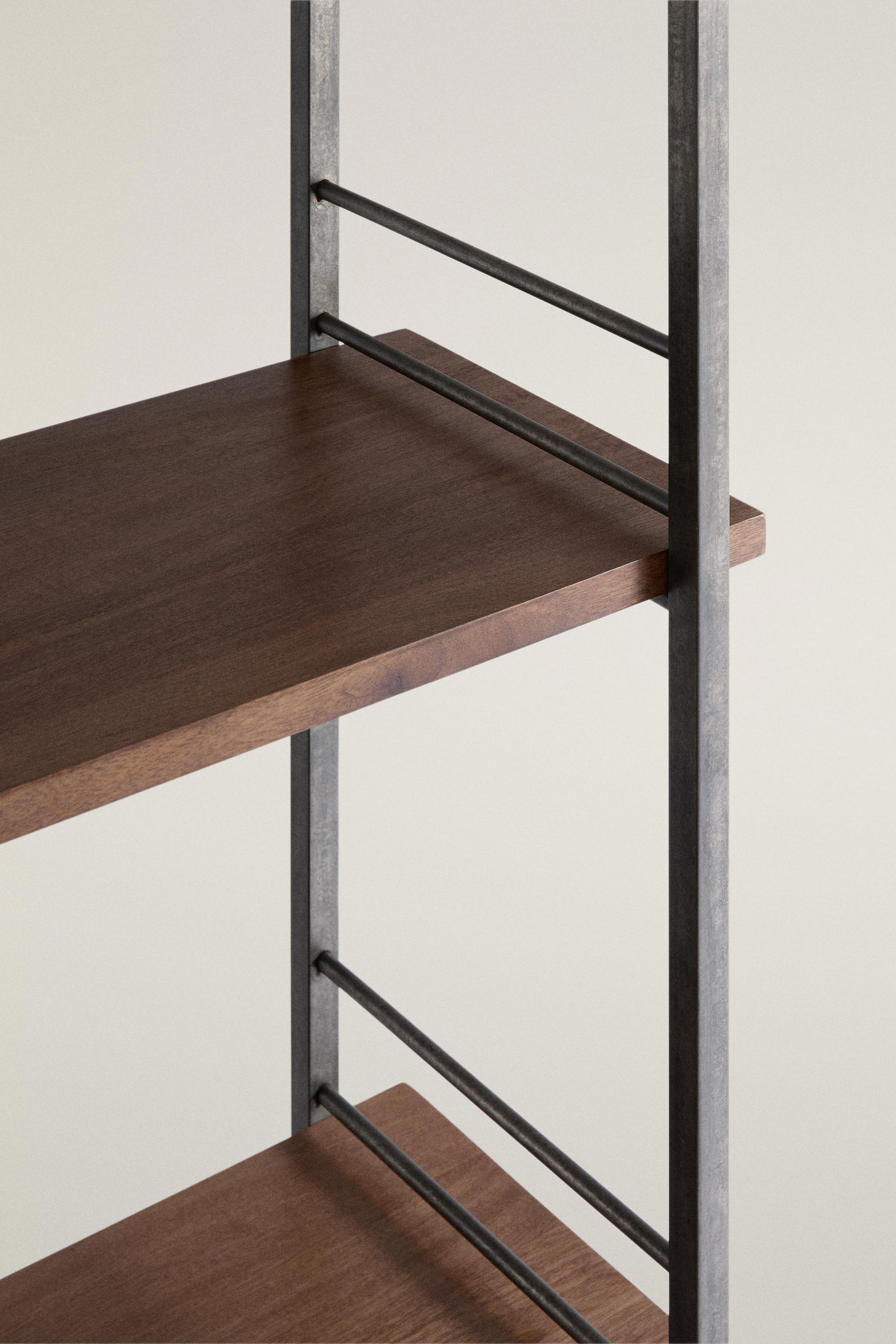 STAINLESS STEEL AND WOOD TALL SHELF UNIT