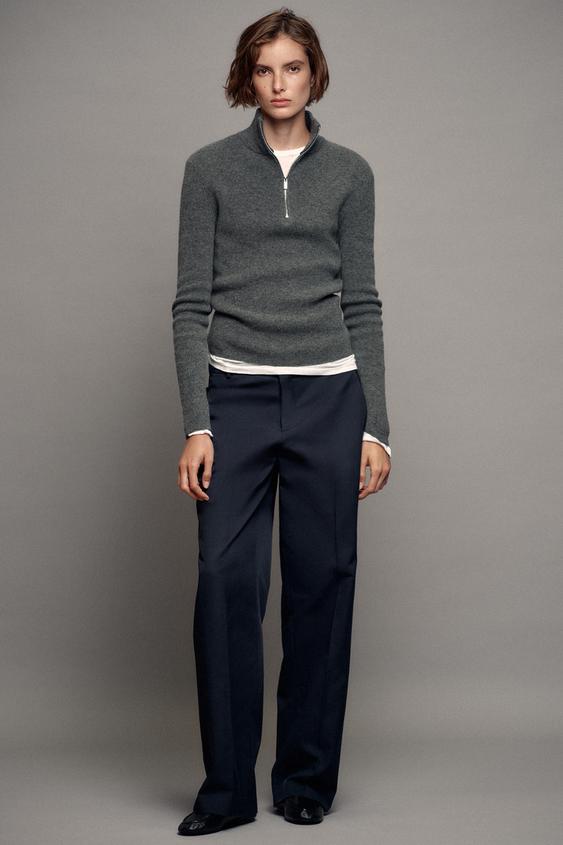 100% WOOL ZIP-UP JUMPER - Mid-grey by Zara - Image 0
