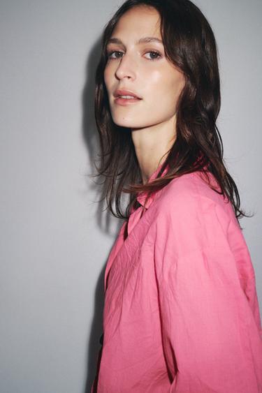 ZW COLLECTION CREASED BUTTON SHIRT - Fuchsia by Zara - Image 3
