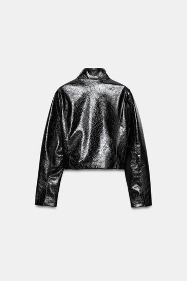 BLOUSON COURT MATIÈRE SYNTHÉTIQUE - Noir de Zara - Image 3