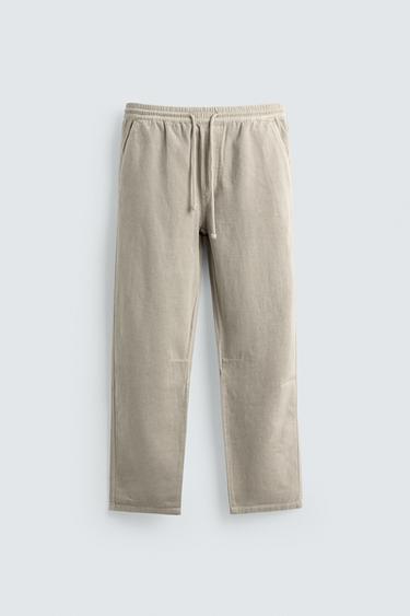 COTTON/LINEN STRAIGHT-LEG TROUSERS - Sand by Zara