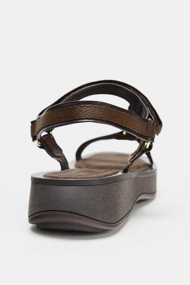 SANDALES BRIDES AUTO-AGRIPPANTES - Marron chocolat de Zara - Image 4