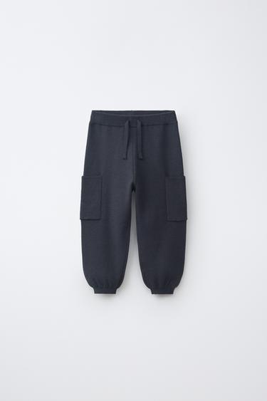 Zara KNIT CARGO JOGGERS - Blue gray
