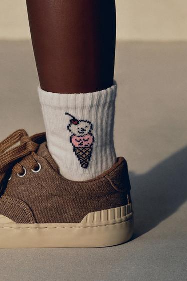 Zara THREE-PACK OF ICE CREAM AND STRIPED PRINT SOCKS - Pink