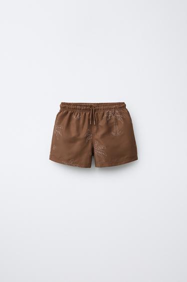 Zara 6-14 YEARS/ EMBROIDERED PALM TREE SWIM SHORTS - Brown