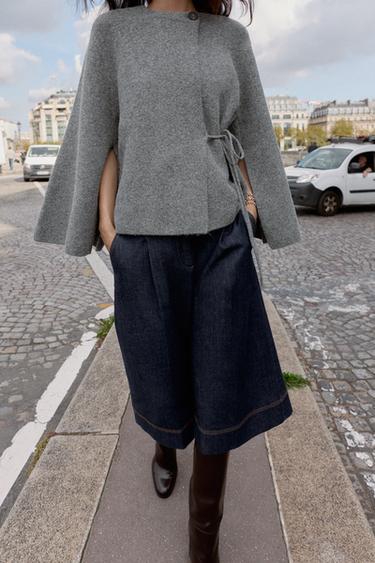 MANTEAU KIMONO EN MAILLE AVEC OUVERTURE SUR LES MANCHES - Gris clair de Zara - Image 2