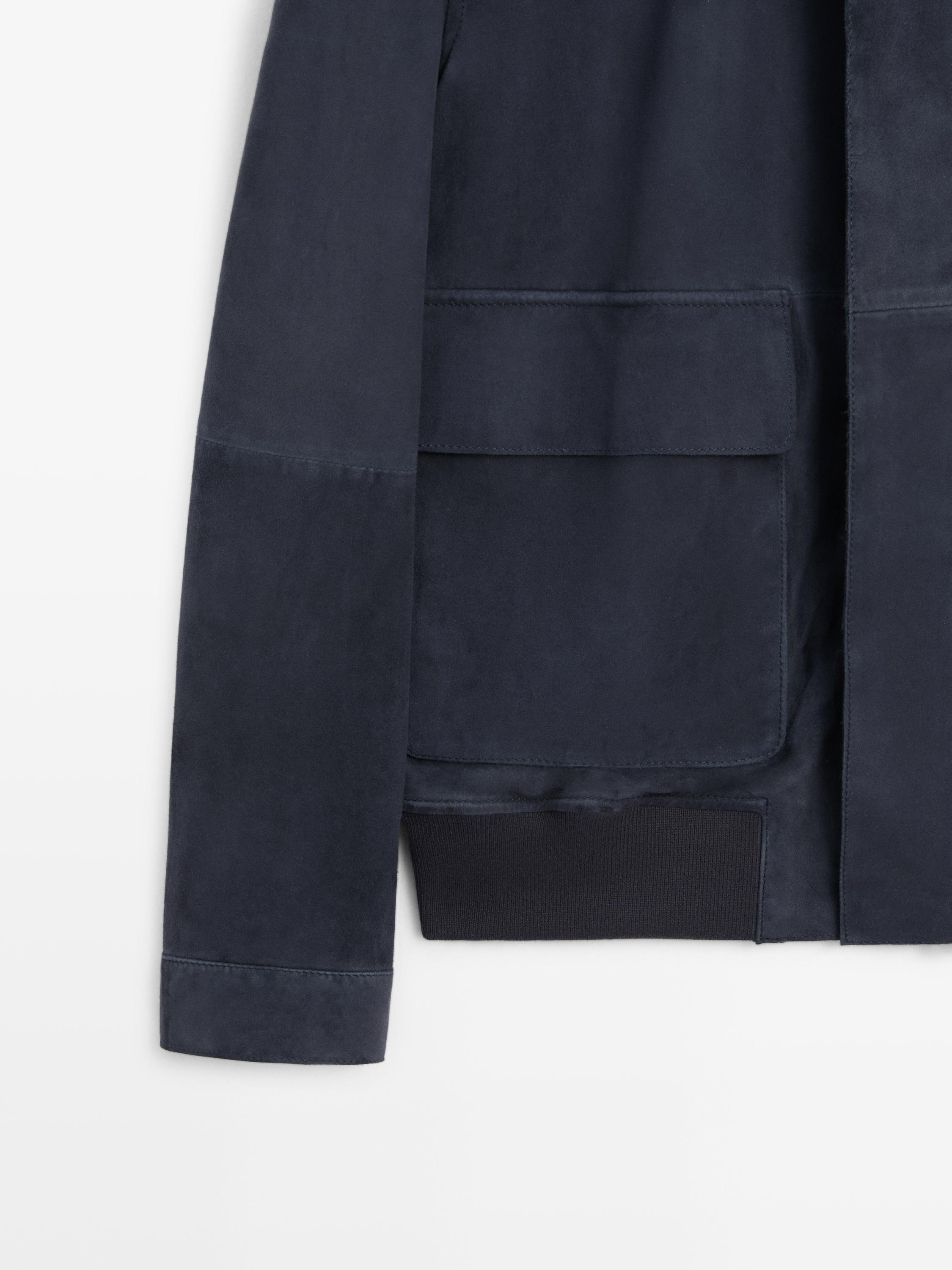 Blouson poches cuir daim