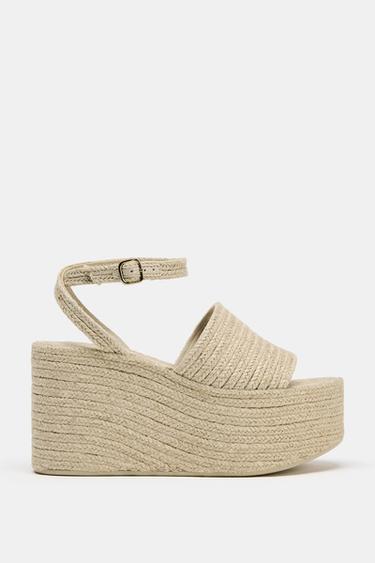 Zara JUTE PLATFORM WEDGES - Light beige