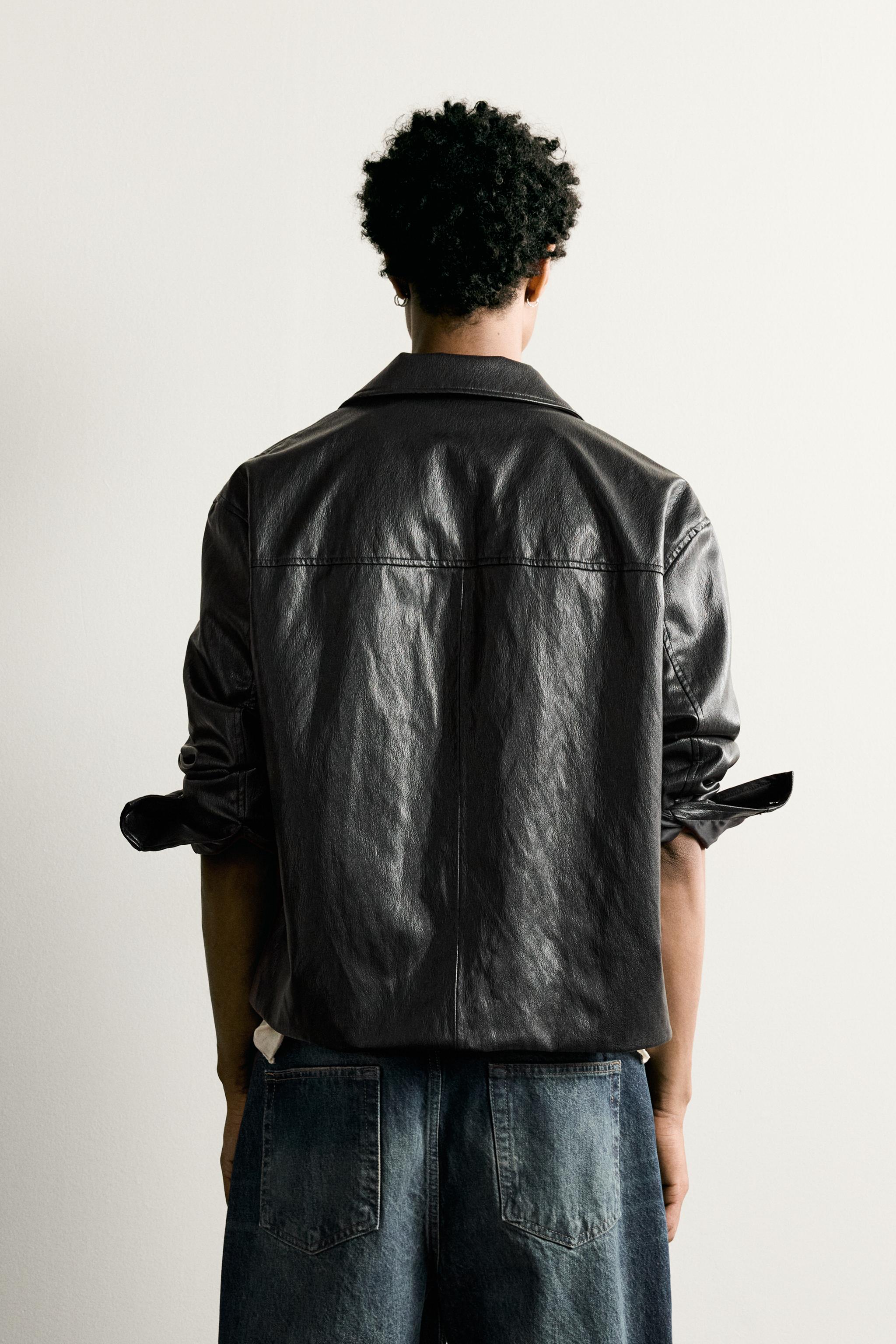 Мужские куртки Zara CROPPED FAUX LEATHER JACKET — фото 3