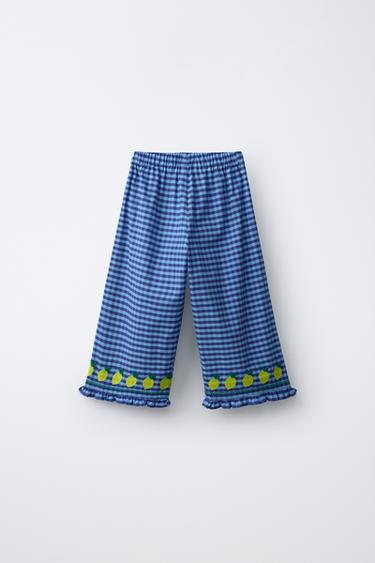 JUPE-CULOTTE À CARREAUX VICHY ET CITRONS BRODÉS CASA LAWA X ZARA KIDS - Bleu roi de Zara - Image 1
