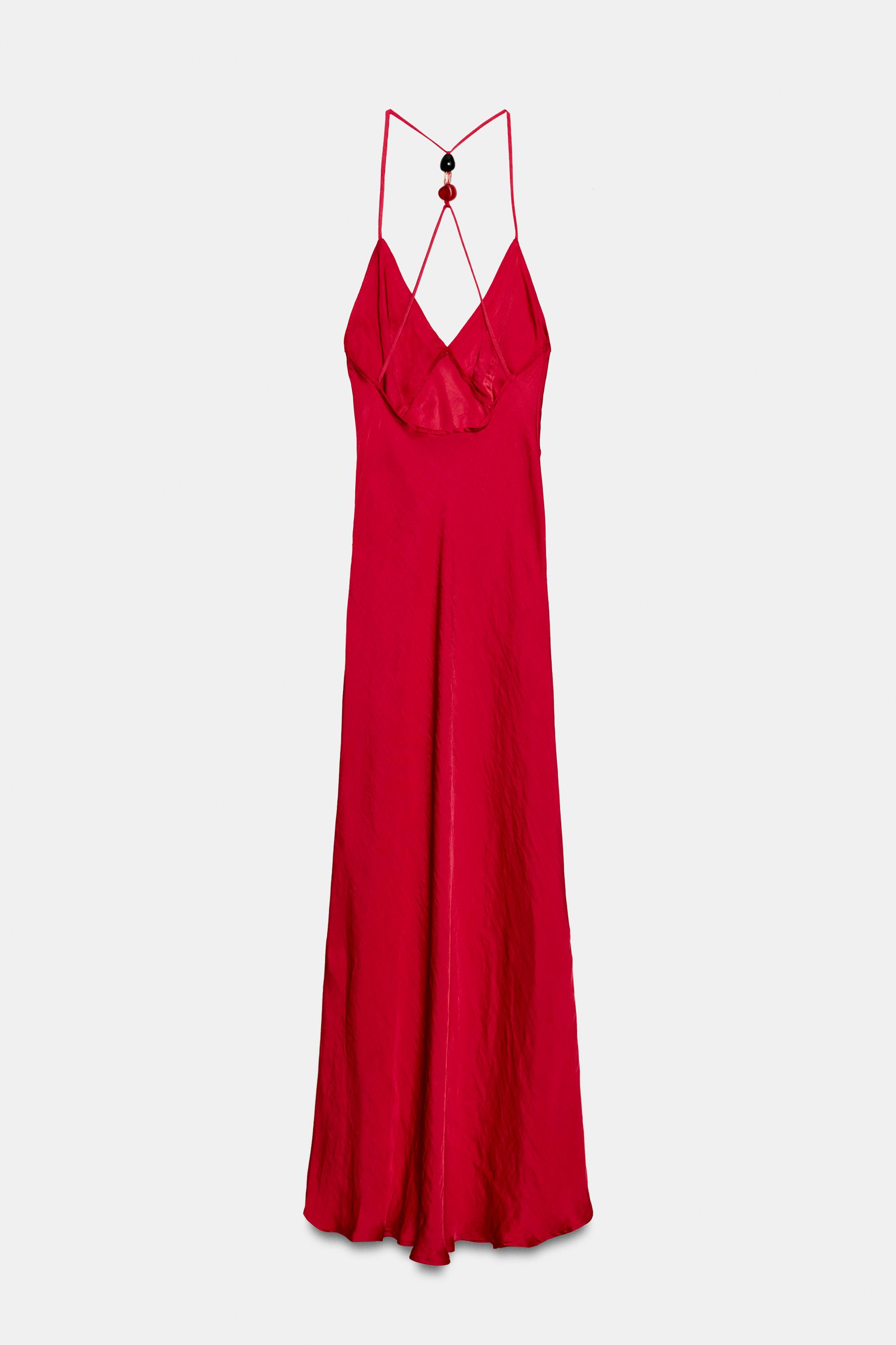 BEADED SATIN EFFECT MIDI DRESS
