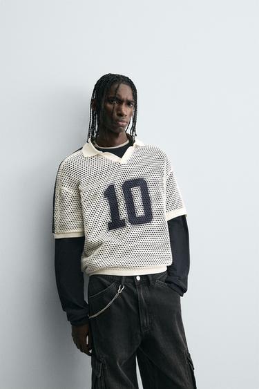 RETRO FOOTBALL OPEN-KNIT POLO SHIRT - Ecru by Zara - Image 5