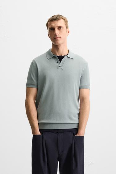 Zara POLO MAJICA OD PLETIVA S MJEŠAVINOM VISKOZE – siva / plava