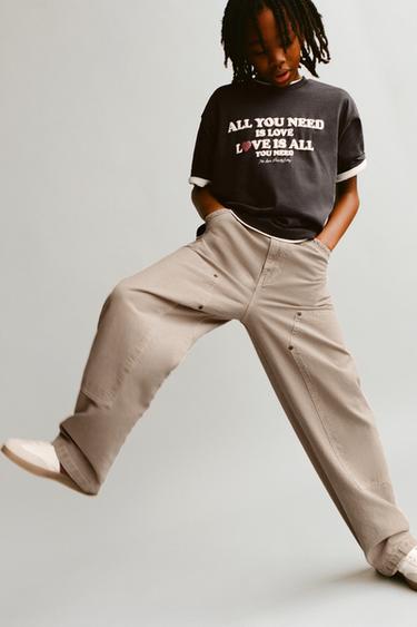 Zara WIDE LEG CARPENTER PANTS - Beige - Image 0