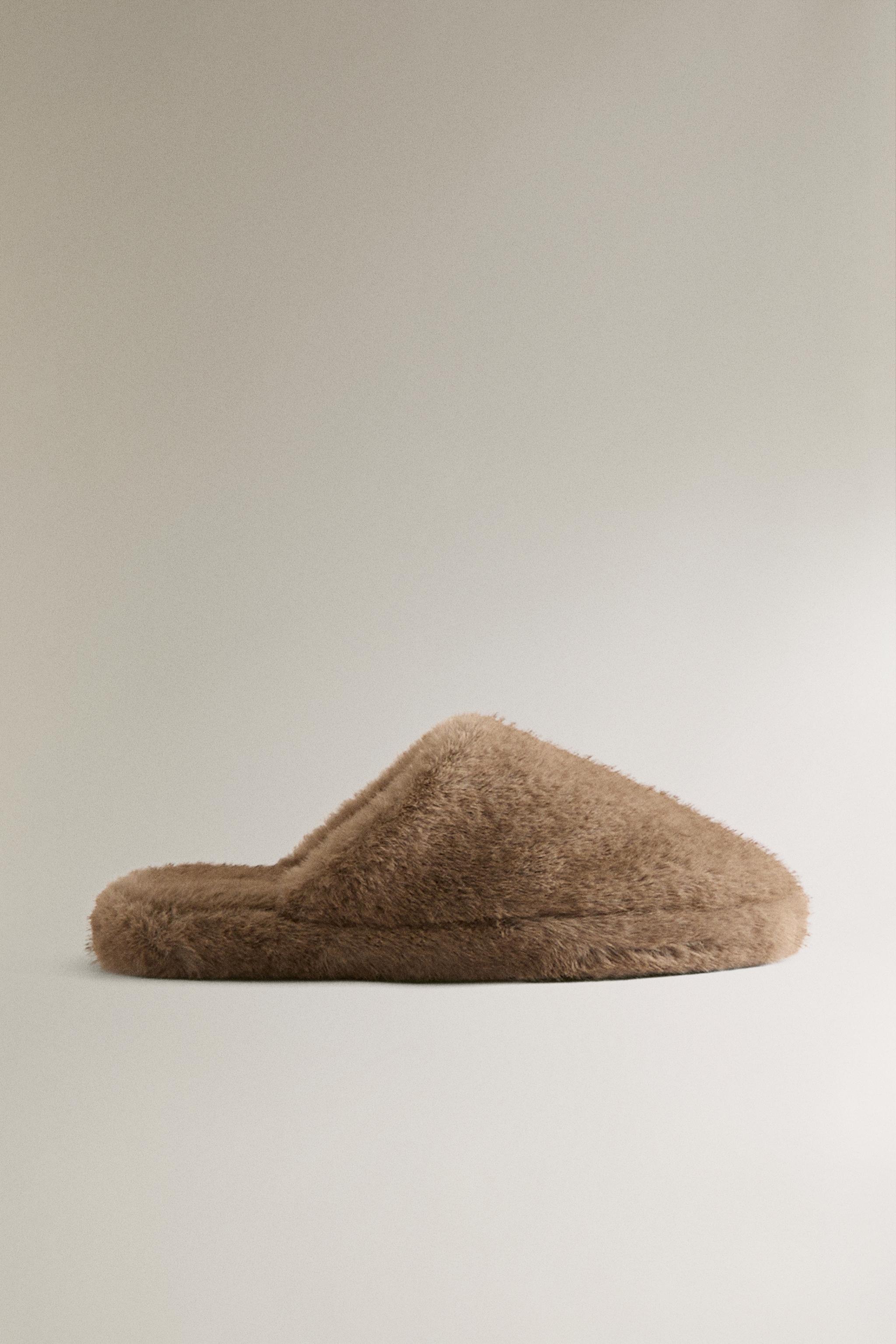 FAUX FUR MULE SLIPPERS — Taupe Gray