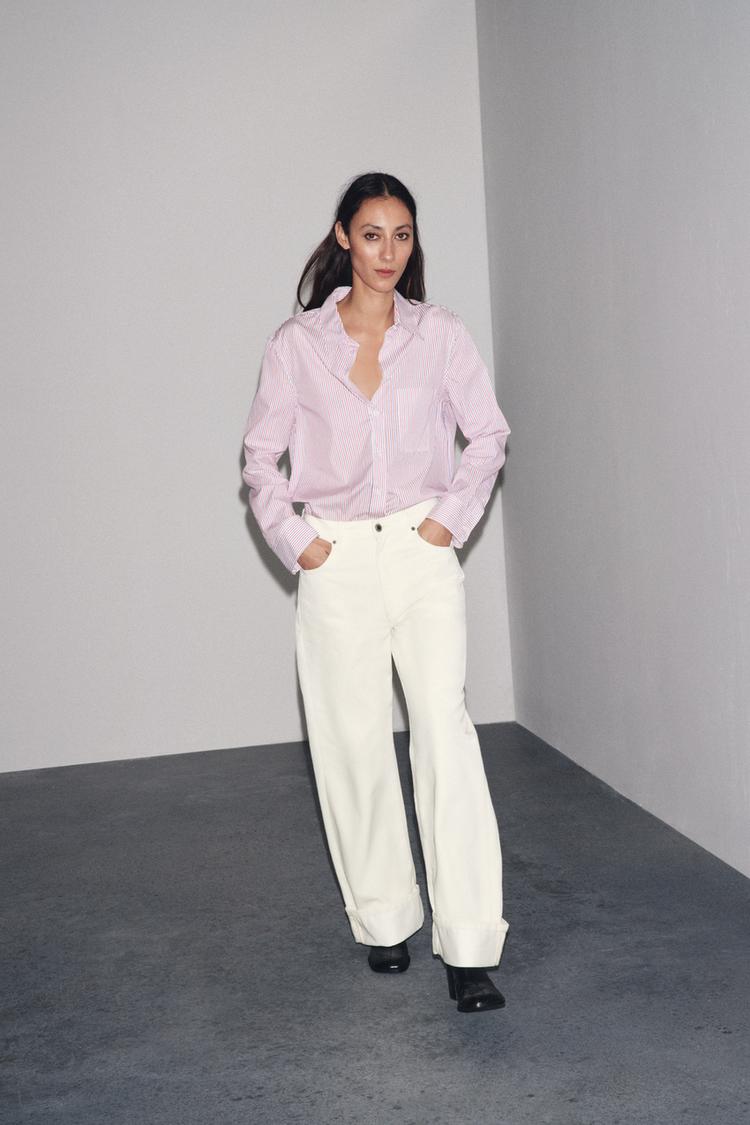 CAMICIA IN POPELINE A RIGHE ZW COLLECTION rosso/blu marino