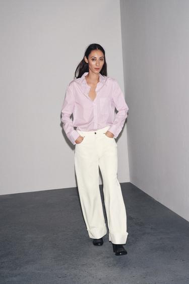 CAMISA DE POPELÍN DE RATLLES ZW COLLECTION - vermell/marí de Zara