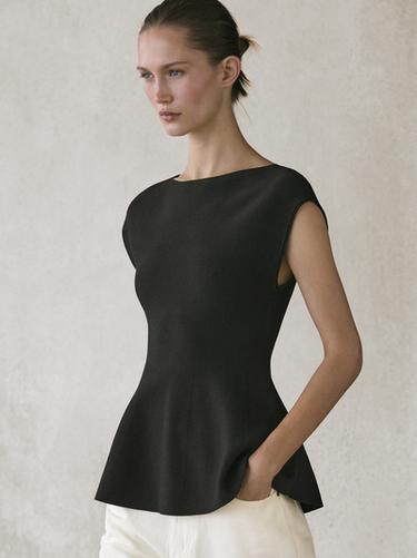 Zara Knit top with crew neck - Black