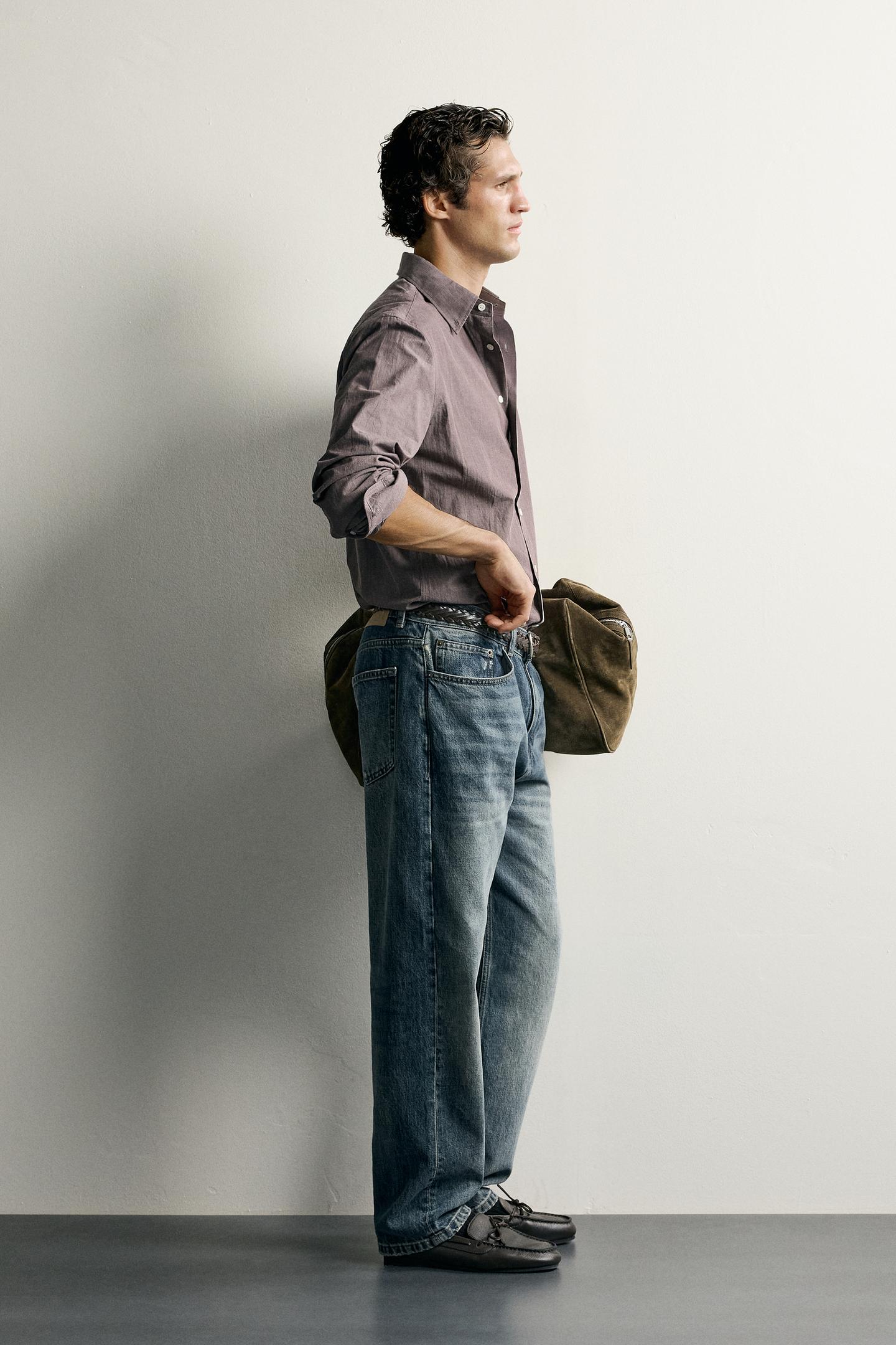 Мужская рубашка Zara Cotton Regular Fit, цвет: Розовато-лиловый — фото 4