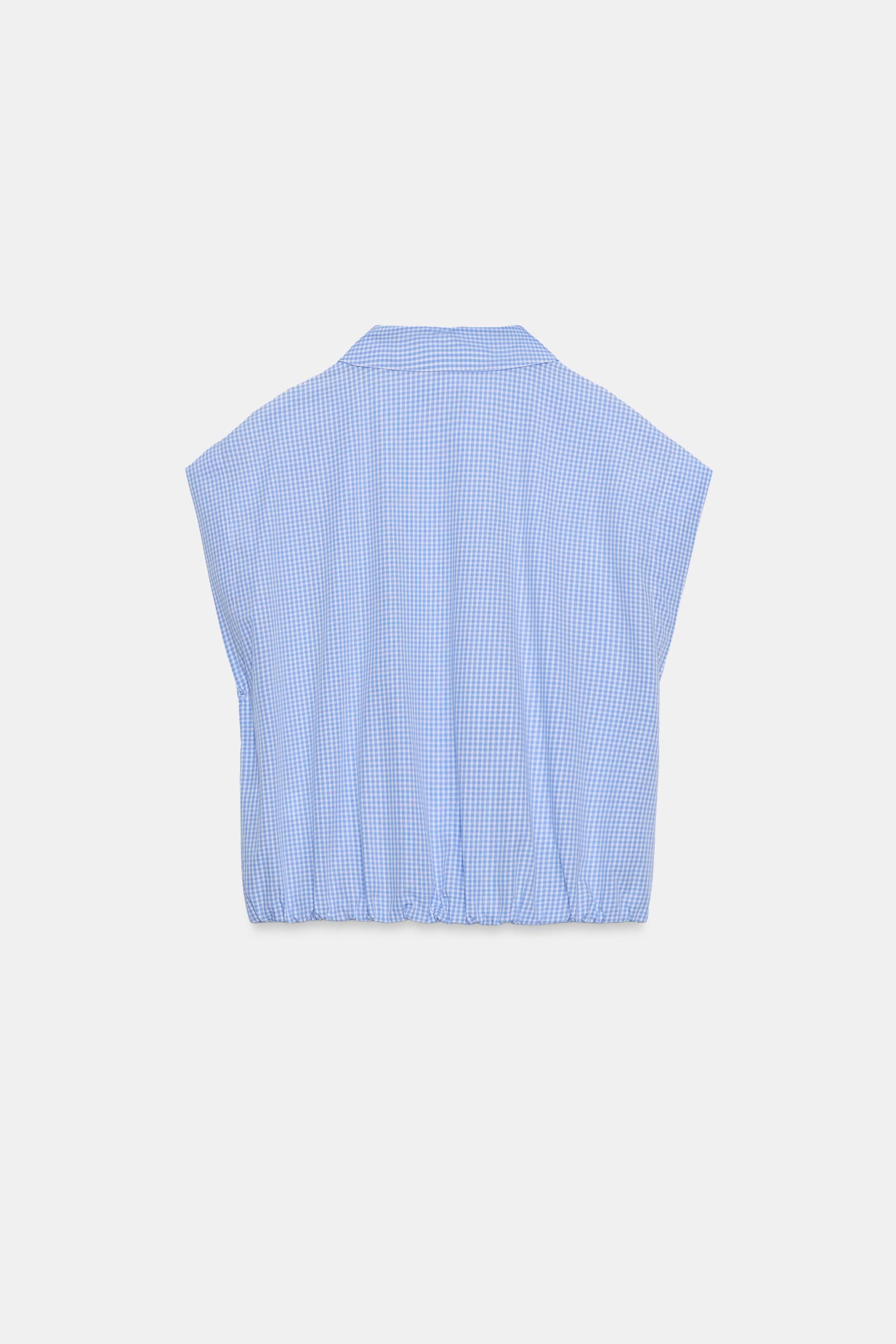 Женские рубашки Zara CROPPED GINGHAM SHIRT — фото 6