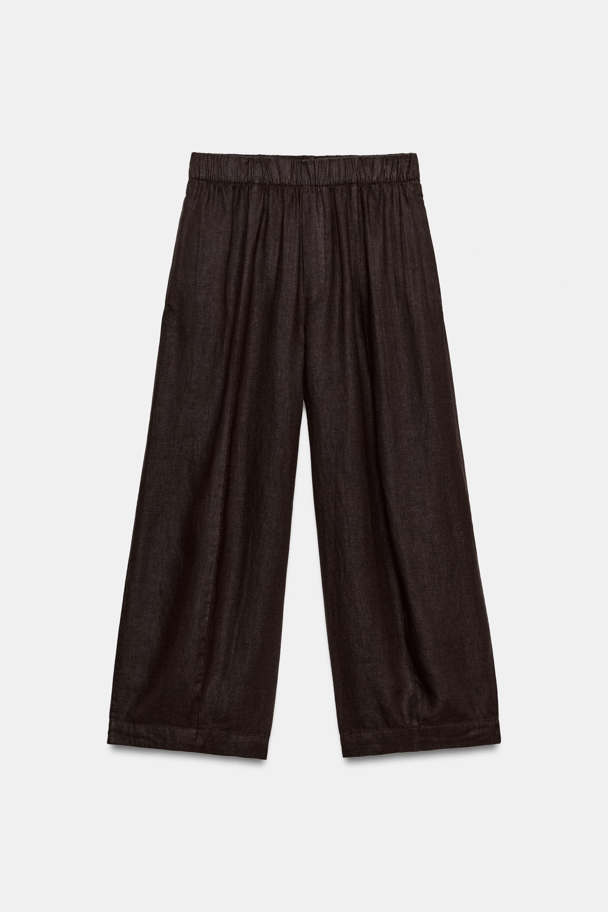 ZW COLLECTION 100% LINEN BARREL TROUSERS — Brown