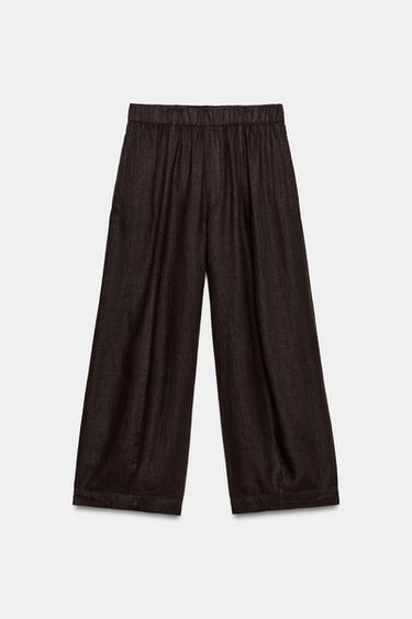 بنطلون BARREL كتان ZW COLLECTION - بني by Zara