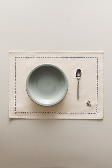SET DE TABLE COTON BRODÉ LAPIN - Bleu de Zara - Image 5