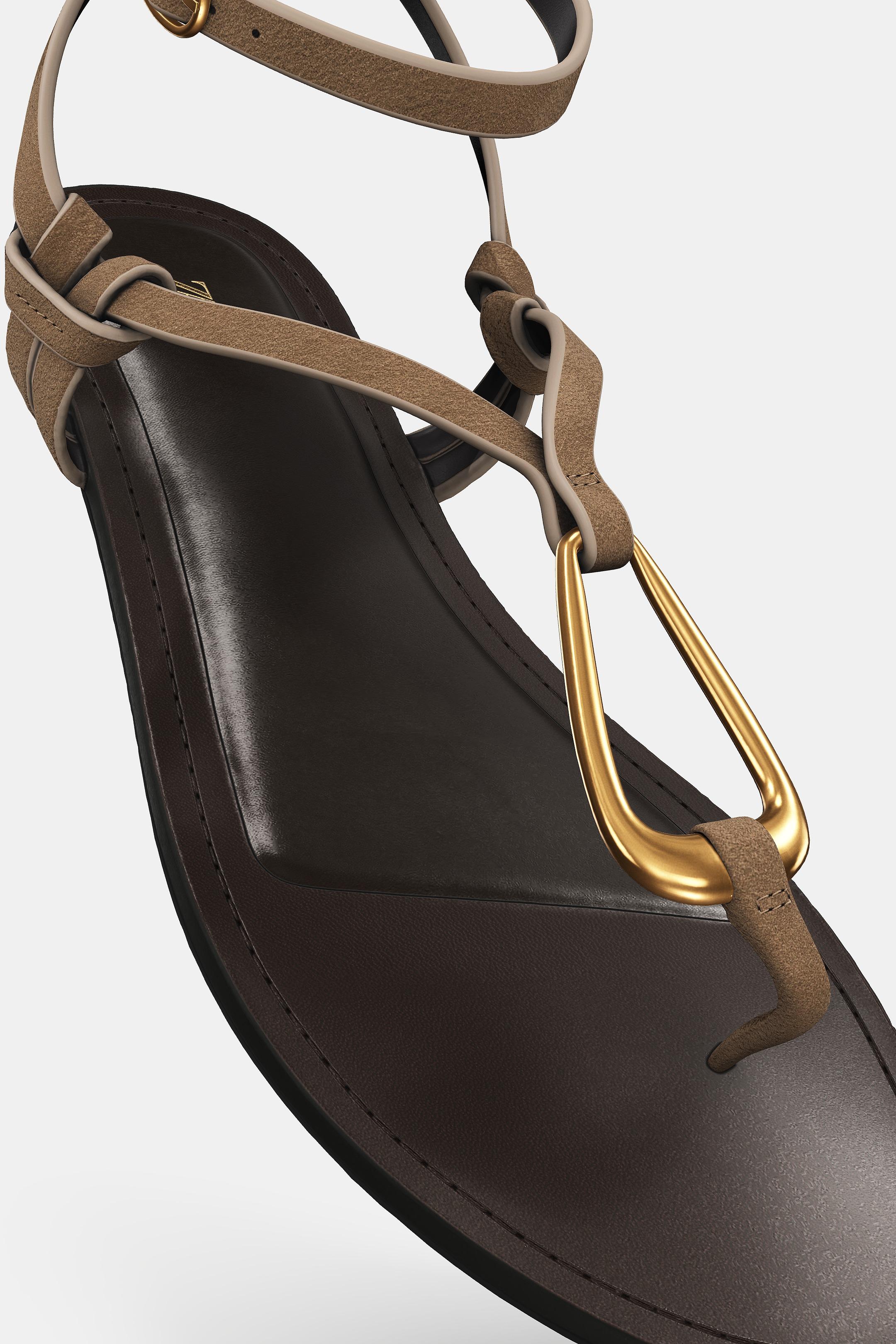 LEATHER SANDALS WITH METAL DETAIL - Beige by Zara