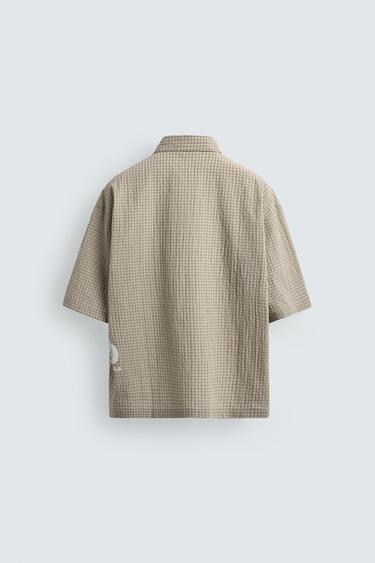 CHECK SHIRT WITH SLOGAN PRINTS - camel by Zara - Image 8