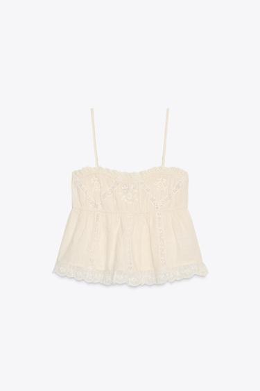 EMBROIDERED STRETCH TOP - Pink by Zara