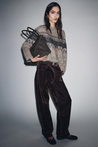 Zara SPLIT LEATHER SHOULDER BAG - Gray