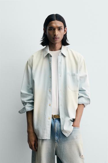 VINTAGE-EFFECT WASHED DENIM SHIRT - Light blue by Zara