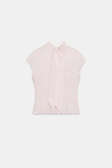 TOP POPELINE OUVERTURE À NŒUD - Rose / Blanc de Zara - Image 5