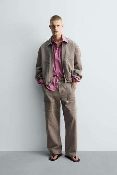 КУРТКА RELAXED FIT LIMITED EDITION З МЕТАЛЕВИМИ ЗАКЛЕПКАМИ - Пісочний/глинястий Zara - Зображення 0