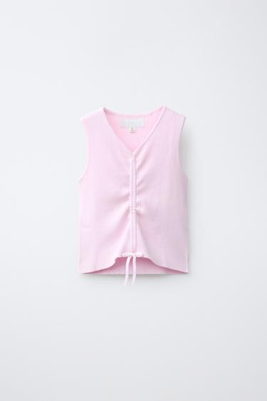 RIBBED KNIT GATHERED TOP - Pale pink by Zara