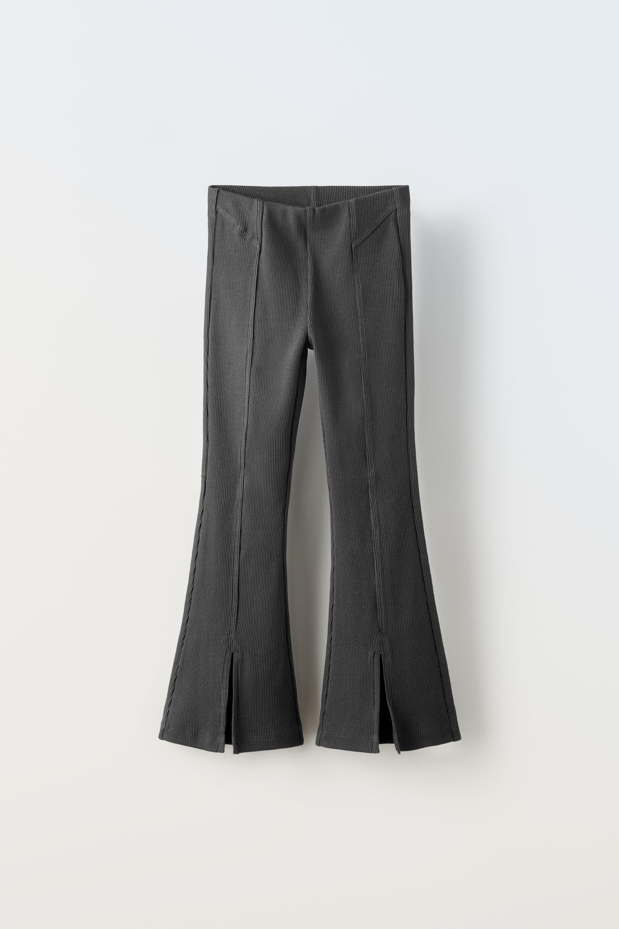 ZARA Woman TROUSERS, KNIT LEGGINGS WITH RIBBED TRIMS Grey Marl