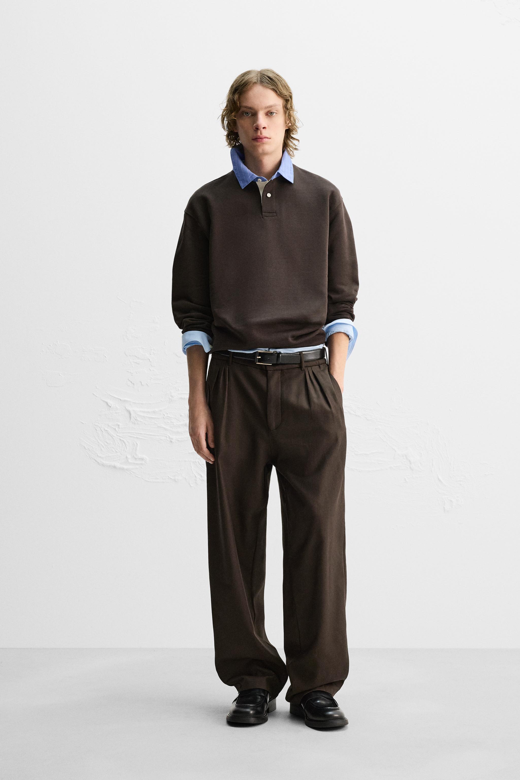 QUARTER-ZIP POLO SWEATSHIRT WITH MATCHING COLLAR - Brown