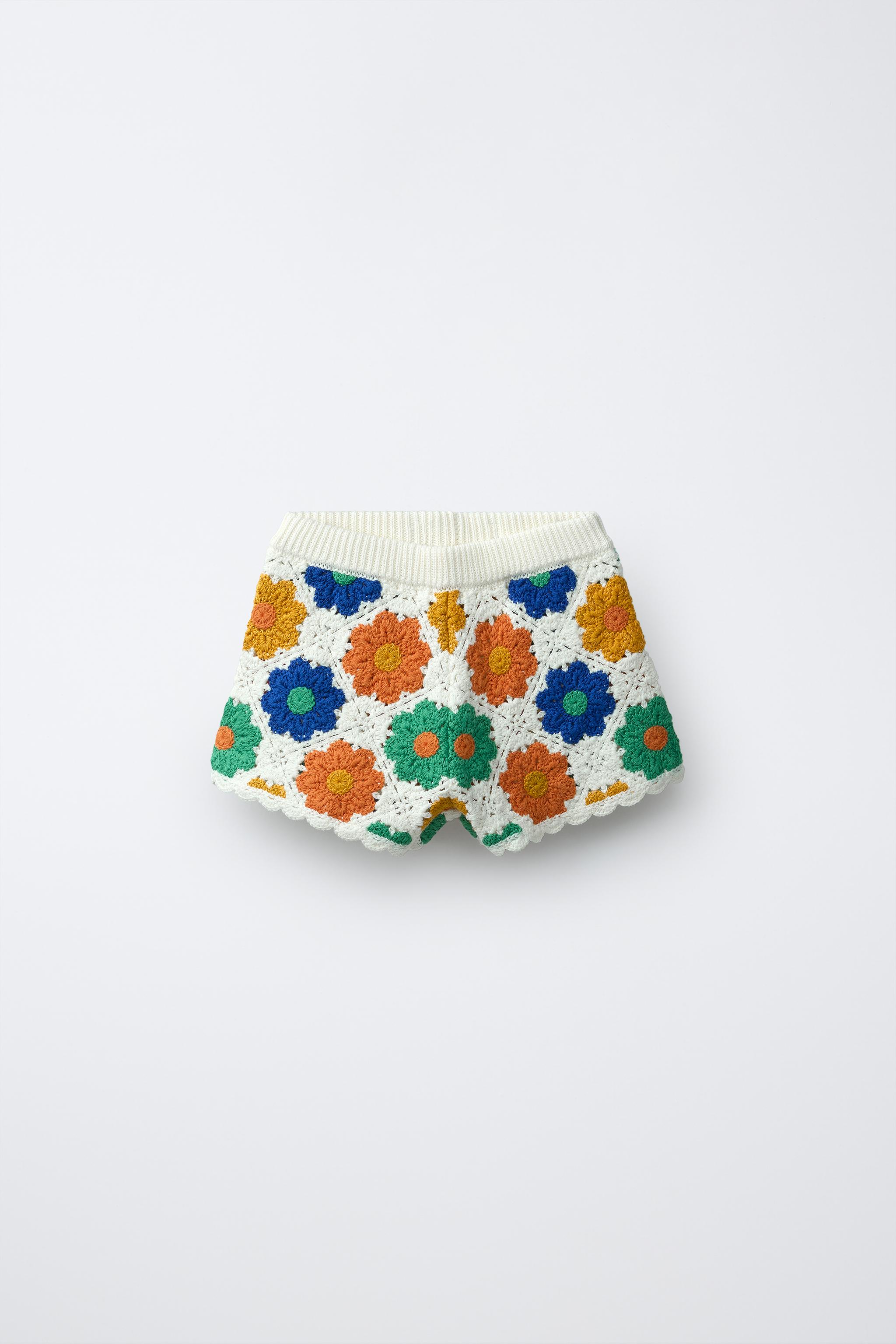 sudo short wide knit 「multi boarder」 KNIT CROCHET FLORAL SHORTS - Multicolored | ZARA Canada