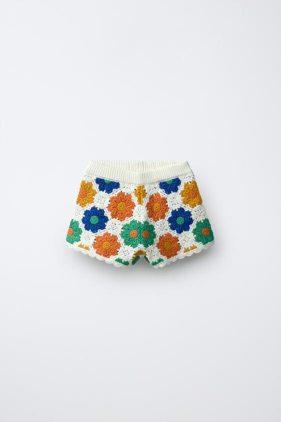 FLORAL CROCHET KNIT BERMUDA SHORTS - Multicoloured by Zara - Image 0