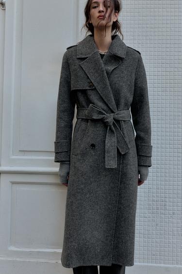 WOOL COAT WITH BELT - Grey by Zara