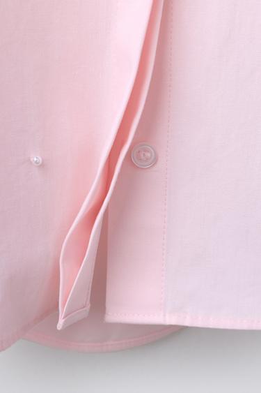 POPLIN SHIRT WITH FAUX PEARL BOW - Pink by Zara - Image 3