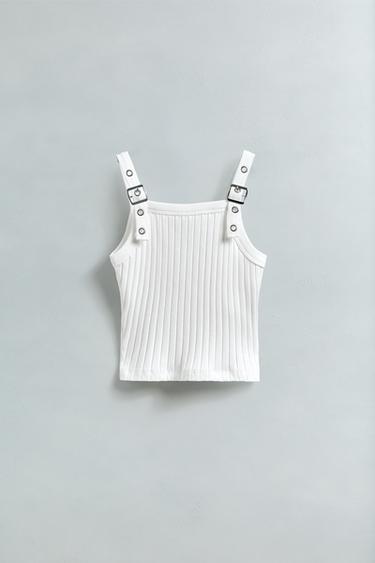 RIBBED BUCKLE STRAP T-SHIRT - Ecru by Zara