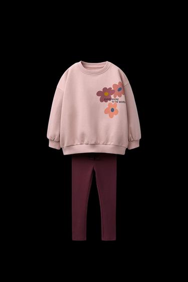 SET AUS BEDRUCKTEM SWEATSHIRT UND LEGGINGS - verwaschenes Rosa von Zara - Bild 0