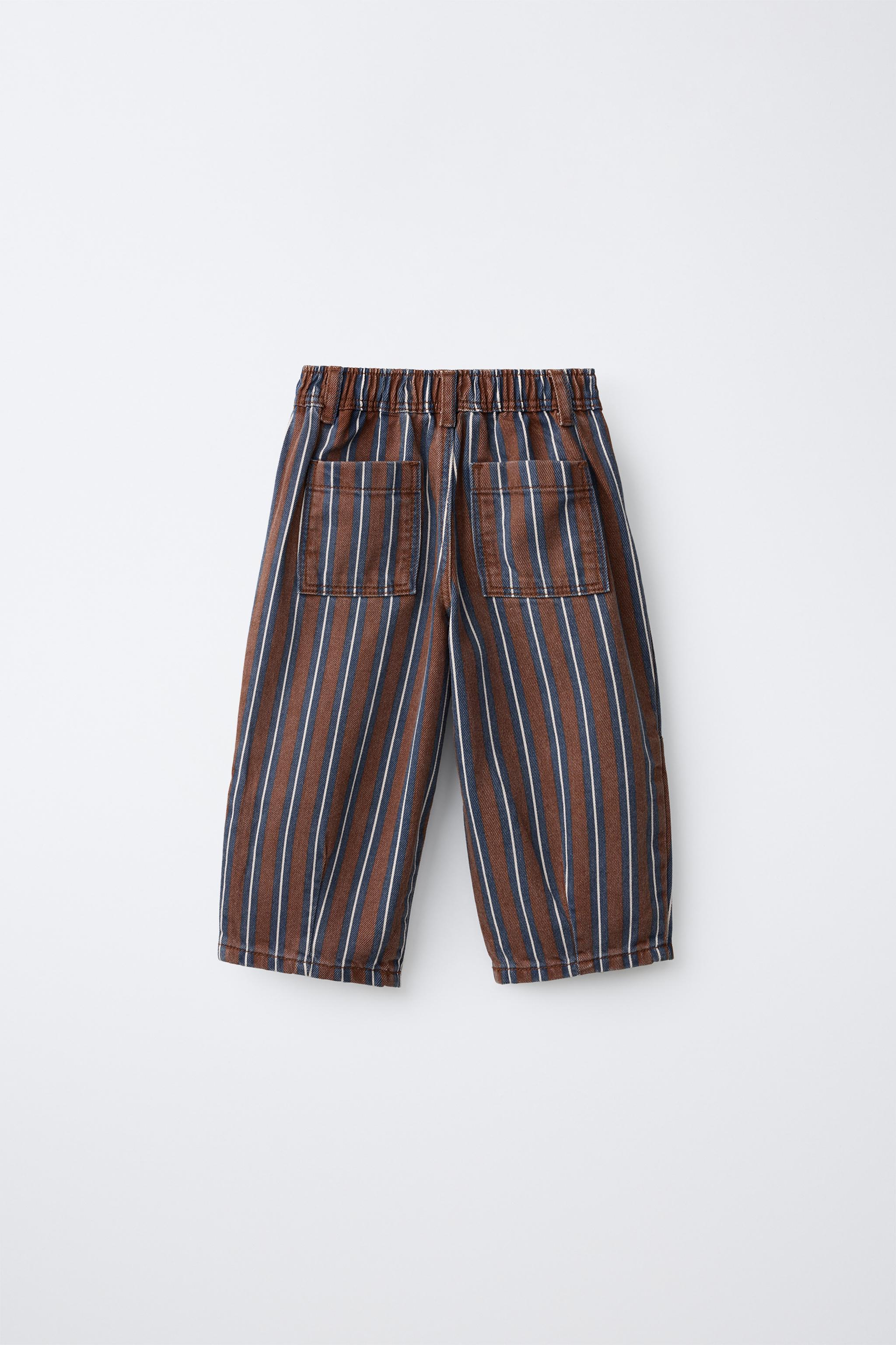 STRIPED TWILL BARREL PANTS