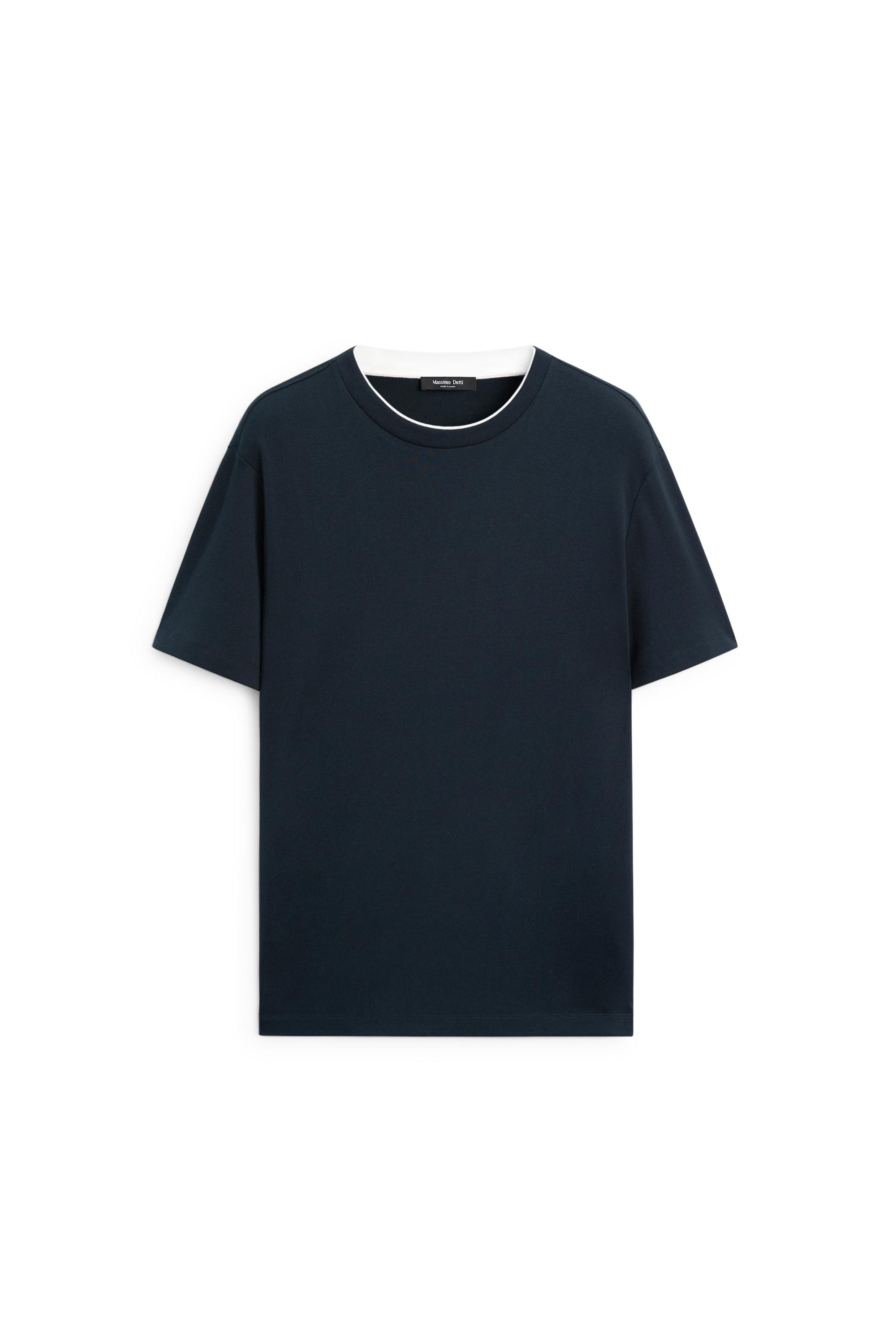 100% cotton layered collar T-shirt - Navy blue | ZARA Canada
