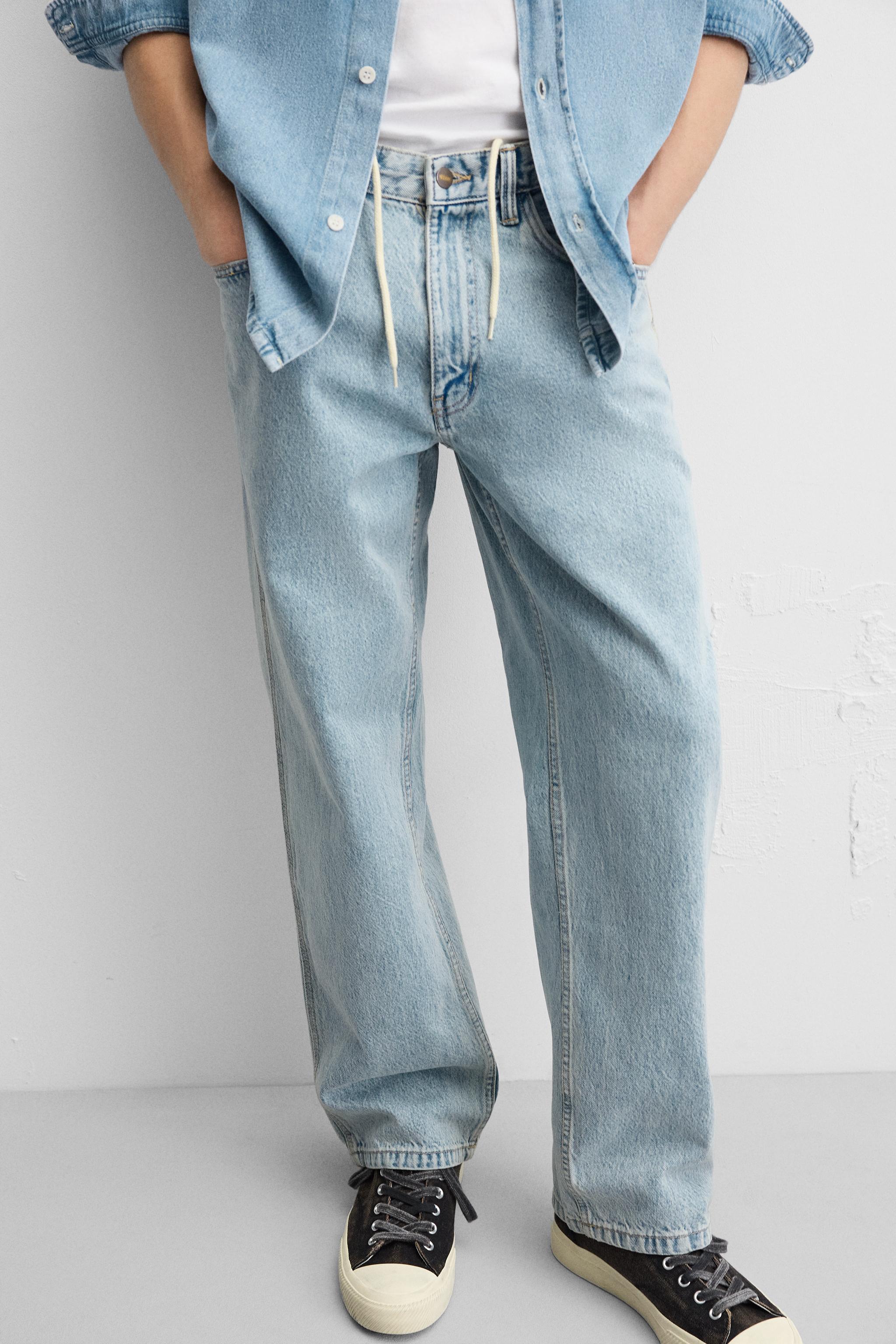 RELAXED FIT DRAWSTRING JEANS - Stone | ZARA Canada