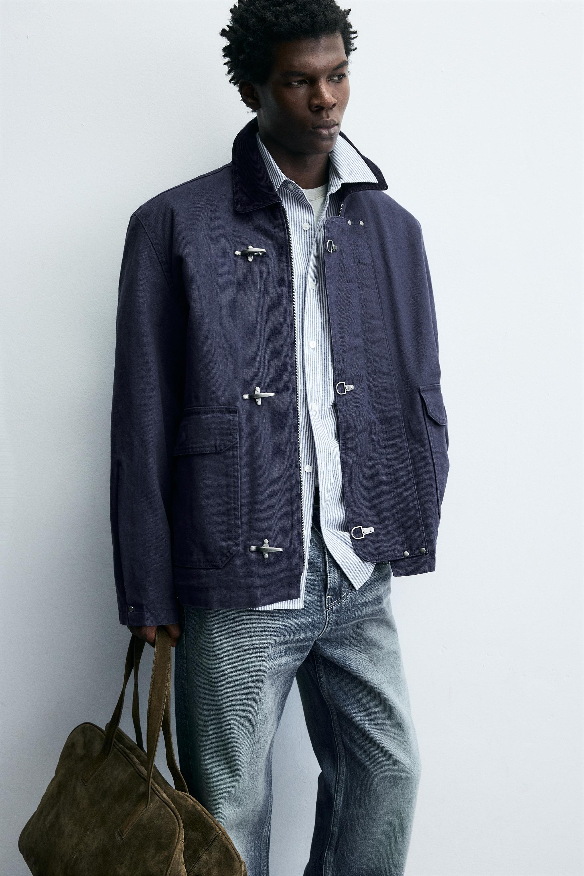 CONTRAST COLLAR FIREMAN CLASP JACKET - Bluish | ZARA Singapore