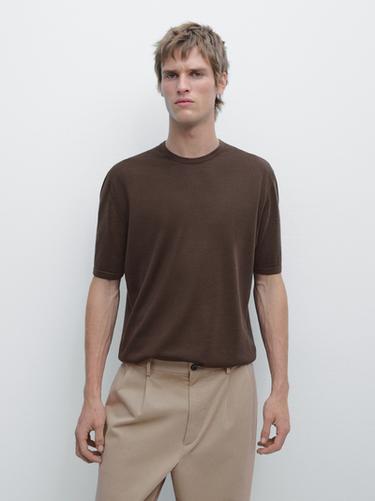 Zara Short sleeve wool blend T-shirt - Brown / Taupe
