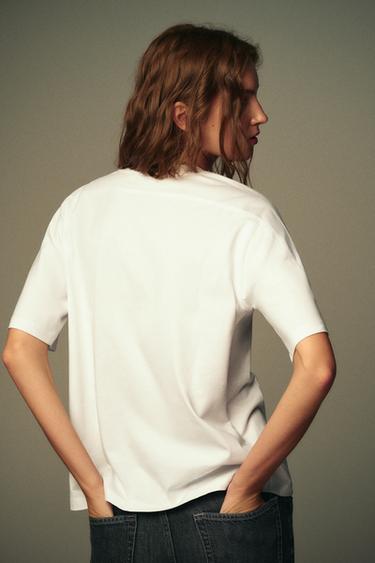 T-SHIRT REGULAR FIT ÉTIQUETTE - Blanc de Zara - Image 4