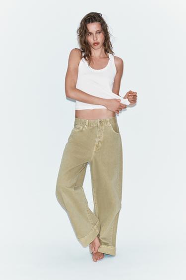 JEANS TRF BAGGY FOLDED TIRO MEDIO - Verde Oliva de Zara - Imagen 0